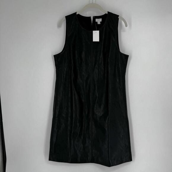J. Crew Dresses & Skirts - J.crew dress 14 black faux leather shift mini fall witchy goth vampire halloween